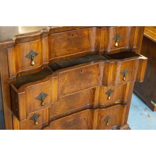 225 - CONCAVE CHEST, 90cm H x 79cm W x 54cm D, early 20th century walnut with four block fronted drawers, ... 