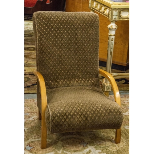 226 - CHILD'S HALABALA ARMCHAIR, 63cm H x 43cm W, mid 20th century beechwood in patterned brown chenille.