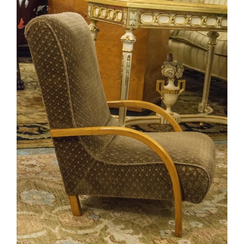 226 - CHILD'S HALABALA ARMCHAIR, 63cm H x 43cm W, mid 20th century beechwood in patterned brown chenille.