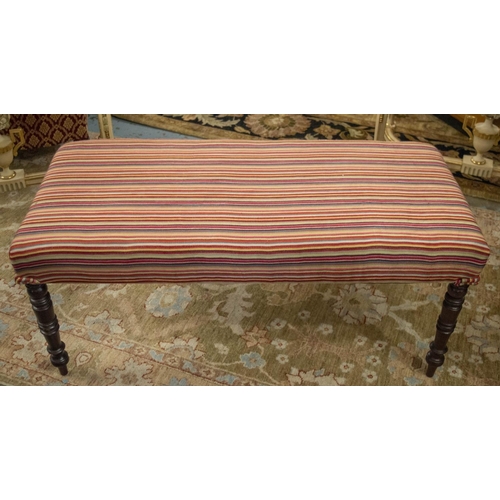 227 - STOOL, 46cm H x 103cm W x 47cm D, part George IV mahogany with multicoloured striped upholstery, ada... 