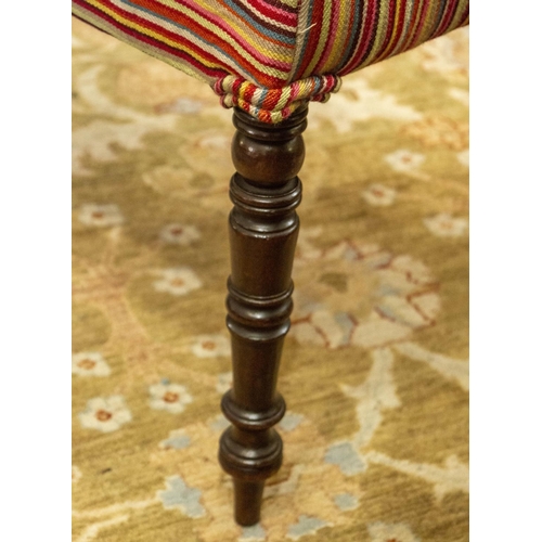 227 - STOOL, 46cm H x 103cm W x 47cm D, part George IV mahogany with multicoloured striped upholstery, ada... 