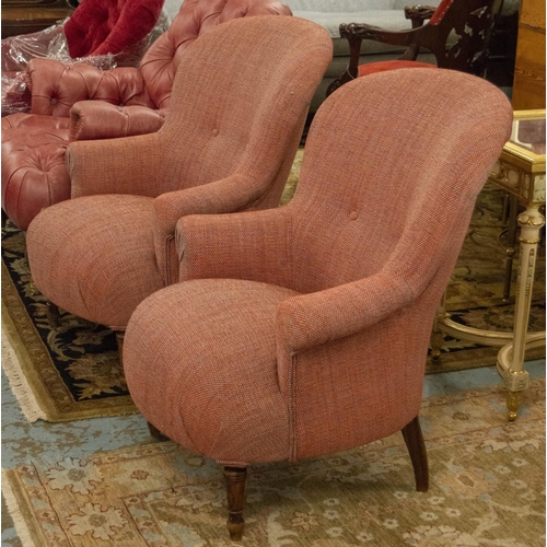 228 - BERGERES, 88cm H x 74cm W, a pair, Napoleon III design beechwood in new red upholstery. (2)