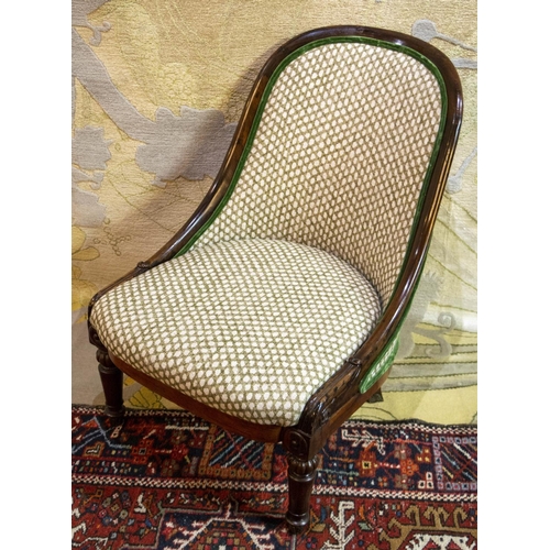 229 - BOUDOIR CHAIR, 80cm H x 57cm W, circa 1835, rosewood in green fermoie fabric with brass leaf caps.