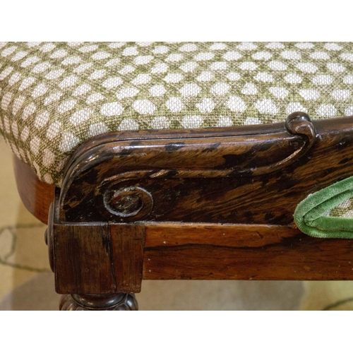 229 - BOUDOIR CHAIR, 80cm H x 57cm W, circa 1835, rosewood in green fermoie fabric with brass leaf caps.