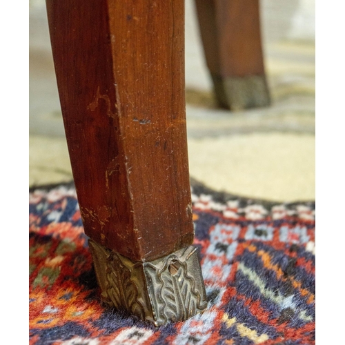 229 - BOUDOIR CHAIR, 80cm H x 57cm W, circa 1835, rosewood in green fermoie fabric with brass leaf caps.