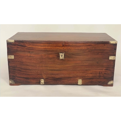 252 - TRUNK, 19th century Chinese Export, camphorwood and brass bound with rising lid and carrying handles... 