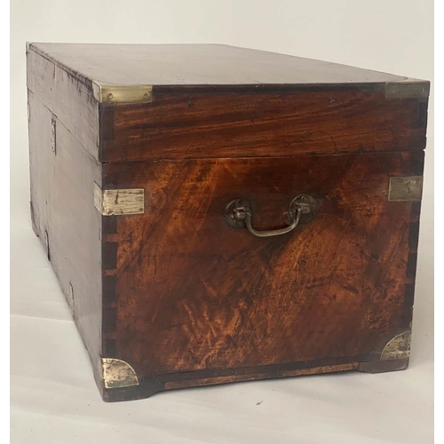 252 - TRUNK, 19th century Chinese Export, camphorwood and brass bound with rising lid and carrying handles... 