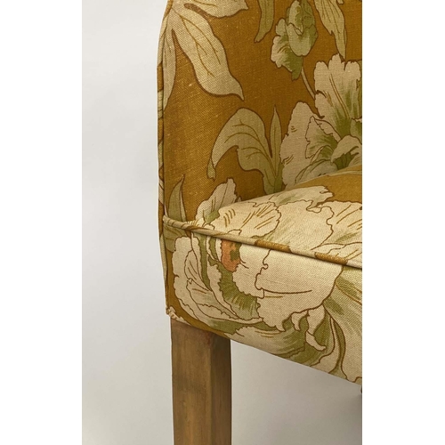 254 - TUB ARMCHAIR, mid 20th century tub-form and floral gold fabric upholstered, 58cm W.