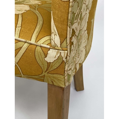 254 - TUB ARMCHAIR, mid 20th century tub-form and floral gold fabric upholstered, 58cm W.