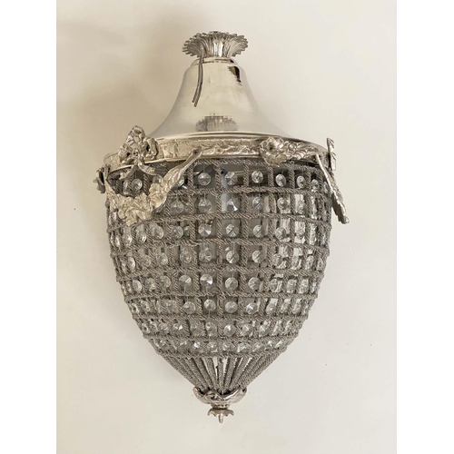 256 - HALL LANTERN, chromed metal and crystal of baguette form, 50cm H.