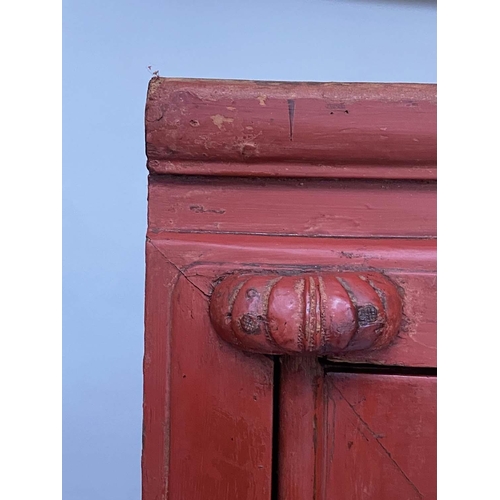 258 - MARRIAGE CABINET, 101cm H x 76cm W x 38cm D, 19th century Chinese scarlet lacquered and silvered met... 