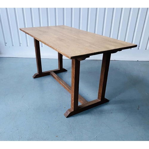 259 - DINING TABLE, early 20th century oak restrained rectangular form raised upon simple double stretcher... 