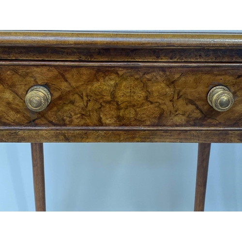 273 - LAMP TABLES, a pair, George III design burr walnut and crossbanded each with frieze drawer and turne... 