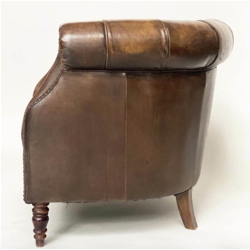 274 - LIBRARY ARMCHAIR, Alexander and James deep buttoned mid brown leather with bow back, 82cm W.