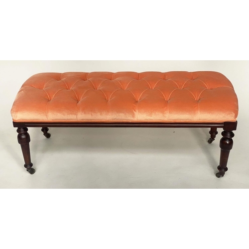 275 - WINDOW SEAT, Georgian style mahogany with buttoned apricot velvet upholstered seat and turned suppor... 