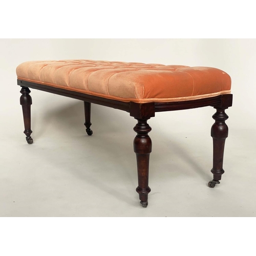 275 - WINDOW SEAT, Georgian style mahogany with buttoned apricot velvet upholstered seat and turned suppor... 