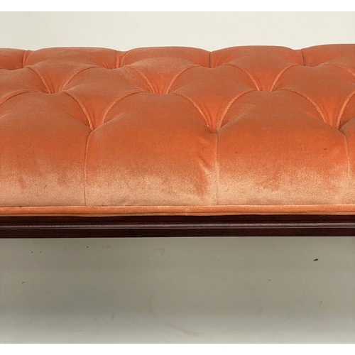 275 - WINDOW SEAT, Georgian style mahogany with buttoned apricot velvet upholstered seat and turned suppor... 