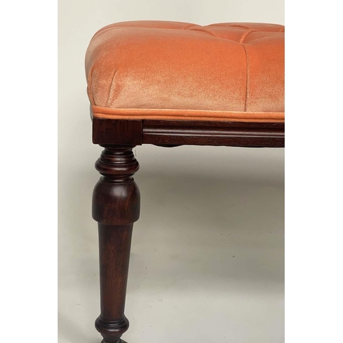 275 - WINDOW SEAT, Georgian style mahogany with buttoned apricot velvet upholstered seat and turned suppor... 