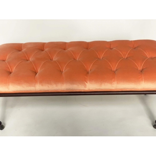 275 - WINDOW SEAT, Georgian style mahogany with buttoned apricot velvet upholstered seat and turned suppor... 