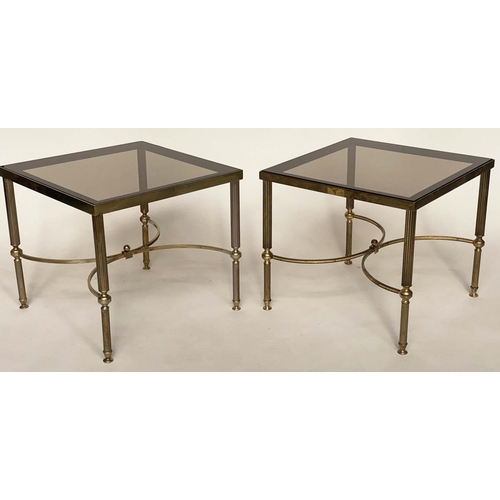 276 - LAMP TABLES, 41cm H x 46cm W x 46cm D, a pair, Regency style square glazed with reeded and stretcher... 