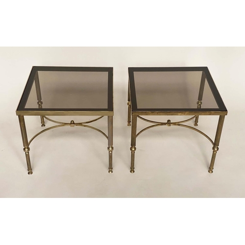 276 - LAMP TABLES, 41cm H x 46cm W x 46cm D, a pair, Regency style square glazed with reeded and stretcher... 