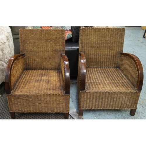 284 - CONSERVATORY ARMCHAIRS, 82cm H x 63cm W, a pair, wicker. (2)