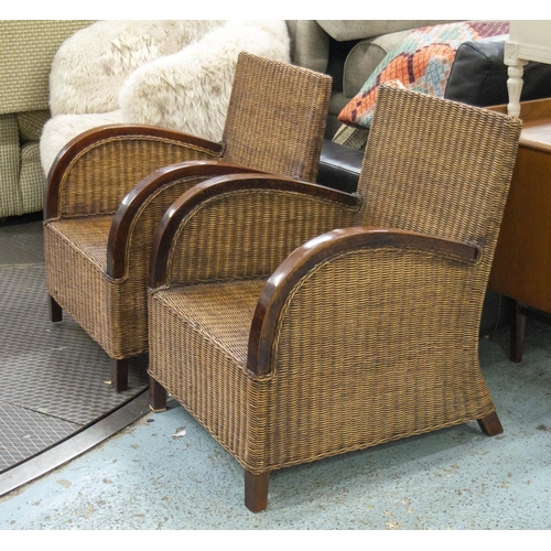 284 - CONSERVATORY ARMCHAIRS, 82cm H x 63cm W, a pair, wicker. (2)