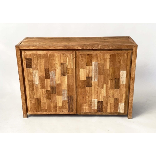 288 - SIDE CABINET, rectangular mango wood with two blocked panelled doors enclosing shelf, 125cm W x 45cm... 