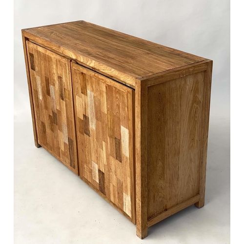 288 - SIDE CABINET, rectangular mango wood with two blocked panelled doors enclosing shelf, 125cm W x 45cm... 