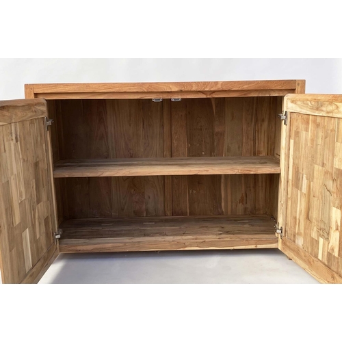 288 - SIDE CABINET, rectangular mango wood with two blocked panelled doors enclosing shelf, 125cm W x 45cm... 