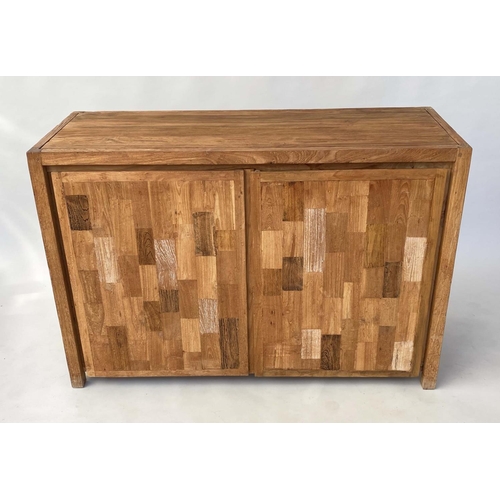 288 - SIDE CABINET, rectangular mango wood with two blocked panelled doors enclosing shelf, 125cm W x 45cm... 