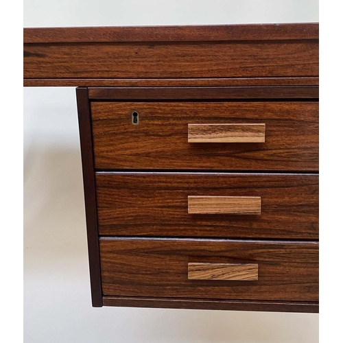 292 - DESK BY P S HEGGEN OF NORWAY, 1970s teak with parquetry squared top above three drawers, 120cm W x 7... 