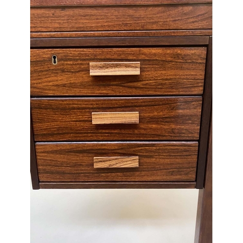 292 - DESK BY P S HEGGEN OF NORWAY, 1970s teak with parquetry squared top above three drawers, 120cm W x 7... 