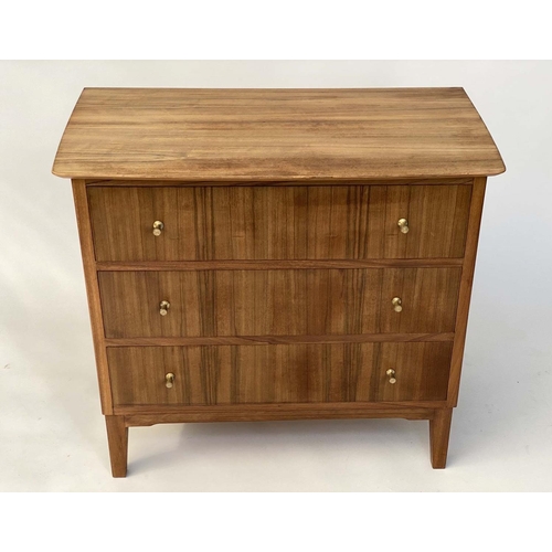 294 - CHEST, Cumbrae by Morris of Glasgow, American walnut with three long drawers, 85cm x 50cm D x 77cm H