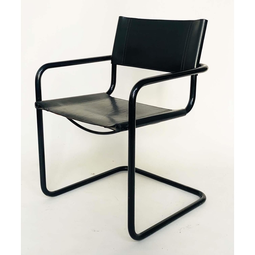 295 - ARMCHAIRS, a pair, Bauhaus design cantilever stitched thick black hide leather after a design by Mar... 