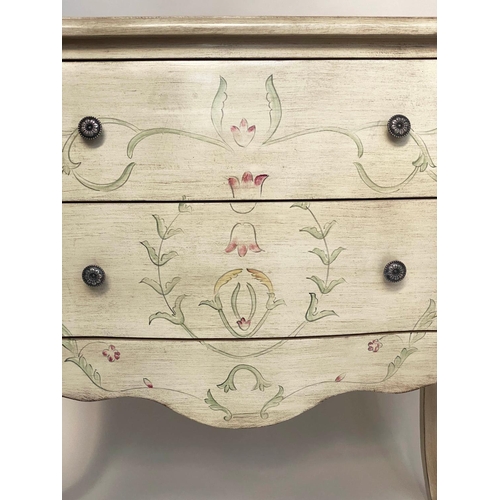 296 - BEDSIDE CHESTS, 89cm H x 79cm W x 40cm D, a pair, French grey painted of bombe form each with two dr... 