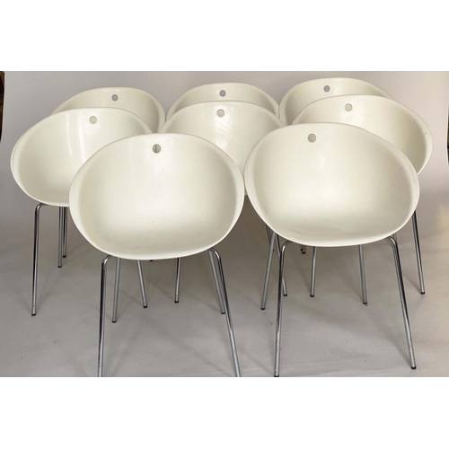 298 - DINING CHAIRS, a set of eight, Italian 'Gliss 900' moulded bucket form with chrome supports, designe... 