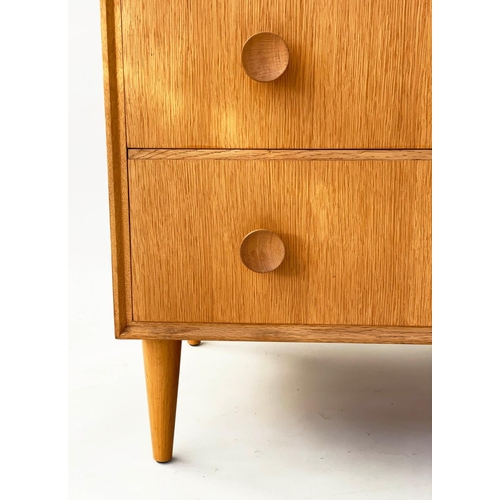 299 - MEREDEW CHEST, 1960s oak with five long drawers, 76cm W x 46cm D x 107cm H.