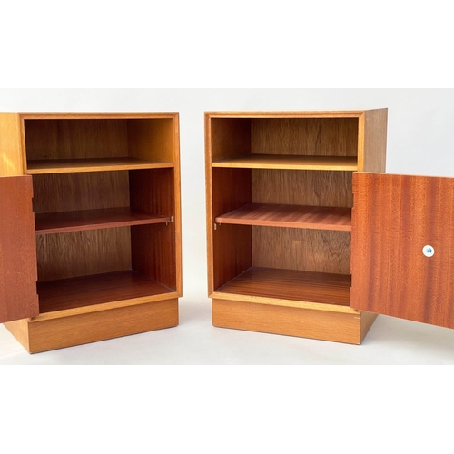 300 - MEREDEW CABINETS, a pair, 1960s oak each with panelled door enclosing shelf, 46cm W x 36cm x 65cm H.... 