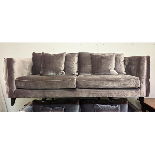 311 - BESPOKE SOFA LONDON, SOFA, purple velvet upholstered, 71cm H x 210cm W x 90cm D.