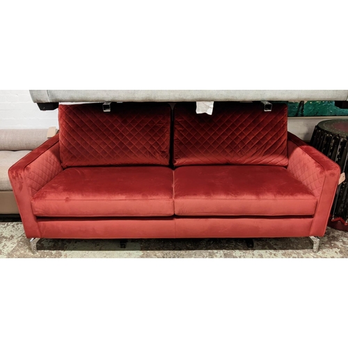 325 - SOFA, 200cm W, red velvet upholstered.