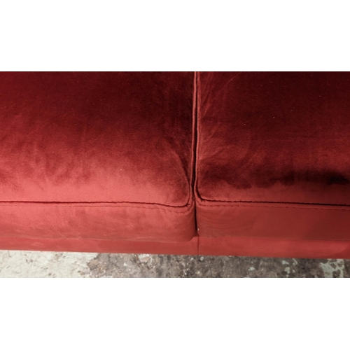 325 - SOFA, 200cm W, red velvet upholstered.