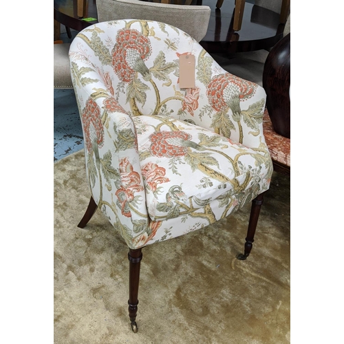 332 - ARMCHAIR, 90cm H floral and foliate print fabric upholstered.