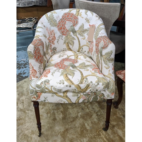 332 - ARMCHAIR, 90cm H floral and foliate print fabric upholstered.