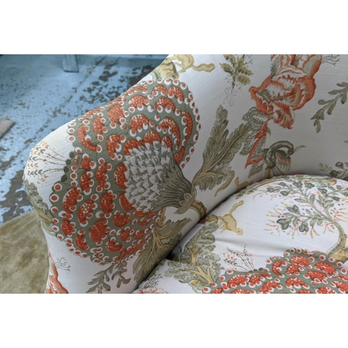 332 - ARMCHAIR, 90cm H floral and foliate print fabric upholstered.