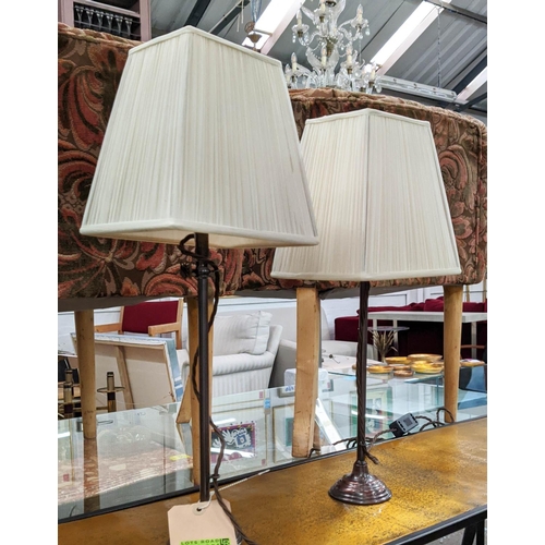 334 - TABLE LAMPS, a pair, 71cm H with shades, height adjustable with bumble bee detail. (2)