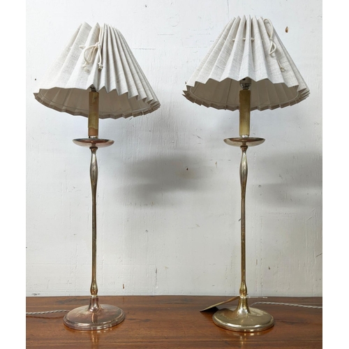 335 - TABLE LAMPS, a pair, faux candlestick design with shades, 75cm H. (2)