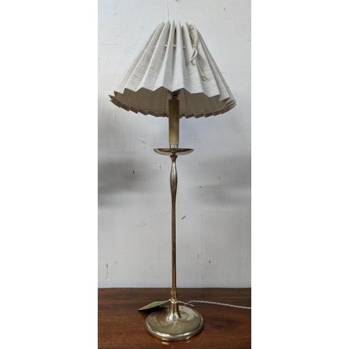 335 - TABLE LAMPS, a pair, faux candlestick design with shades, 75cm H. (2)