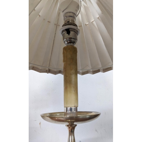 335 - TABLE LAMPS, a pair, faux candlestick design with shades, 75cm H. (2)