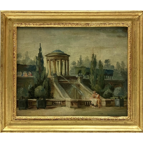 36 - 19TH CENTURY CONTINENTAL SCHOOL, 'Figures in the Gardens of Tivoli, Italy', oil on canvas, 30cm x 38... 